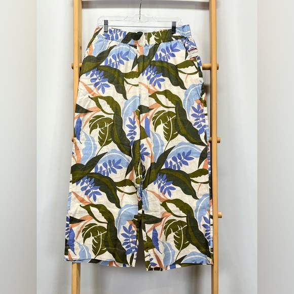 TAHARI 💯 Linen tropical print wide leg crop pants size L. - Picture 5 of 12